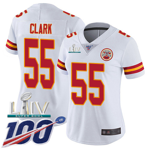 Kansas City Chiefs Nike #55 Frank Clark White Super Bowl LIV 2020 Women Stitched NFL 100th Season Vapor Untouchable Limited Jersey
